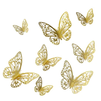 3D златни пеперуди стена стикери ярки пеперуда дизайн DIY декор стена стикери за детска декорация