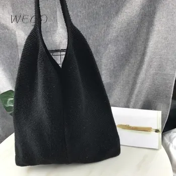 Дамски модни чанти чанта ръчно плетена вълнена чанта цвят мека преносима женска вълна отворена пуловер чанта
