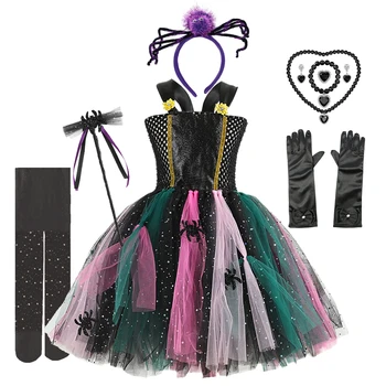 Хелоуин черен паяк костюм момичета пайети Туту рокля с магическа пръчка деца фантазия карнавал конкурс парти деца бал рокля