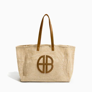 Лято голям капацитет плаж жените слама голяма пазарска чанта луксозен дизайнер чанти ръчно тъкани купувач чанта случайни преносими рамо чанта