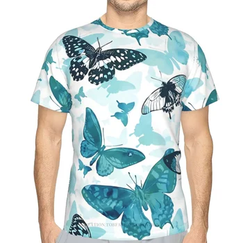 Пеперуда блясък в тюркоазено синьо 3D печат полиестерна тениска мъже жени фитнес къс ръкав TShirt Harajuku Streetwear извънгабаритни върхове