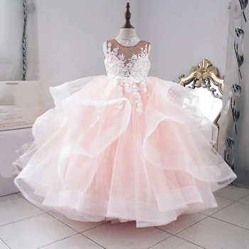 Принцеса конкурс розова рокля за малки момичета рожден ден парти сватба шаферка луксозни дълги вечерни рокли деца конкурс рокли