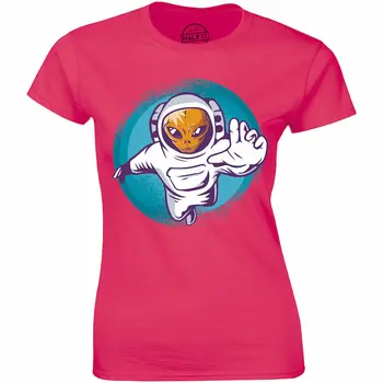 Смешни НЛО космически същества извънземни, носещи астронути костюм Дамска тениска подарък Tee