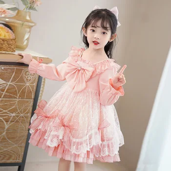 Лятна рокля за дете момиче квадратна яка къси отблясъци ръкави розов отворен гръб пеперуда стил окото рокля детски дрехи