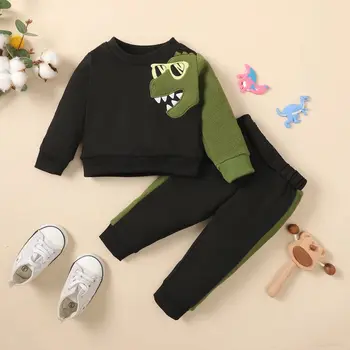 2PCS облекло комплект бебе момче дълги ръкави динозавър печат отгоре + панталони есен и зима спортен стил облекло за малко момче 3-24 месеца