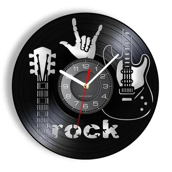 Guitar Laser Cut Longplay Wall Clock Music Insturument RNR Gesture Vinyl LP Wall Watch Hanging Rock N Roll Подаръци за китаристи