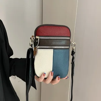 Жените естествена кожа Crossbody рамото цвят съвпадение мини чанта дама чанти безплатна доставка мобилен телефон монета чантата женски