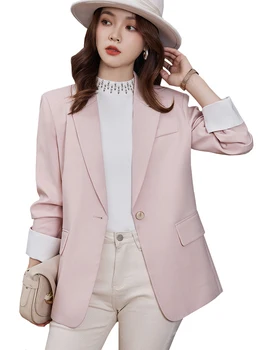 Мода есен зима дами нетактичност жени розов черен кайсия женски дълъг ръкав един бутон твърди случайни яке палто