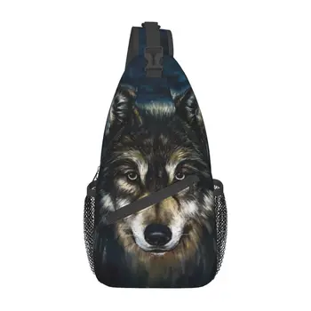 Cool Wolf Face Sling Chest Bag Персонализирана раница за рамо за мъже Travel Hiking Daypack