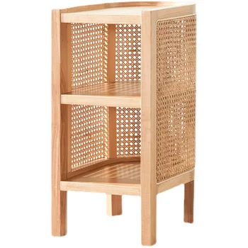 Nordic масивна дървесина ратан нощно шкафче дизайн смисъл странична маса минималистичен хол съхранение мини шкафче