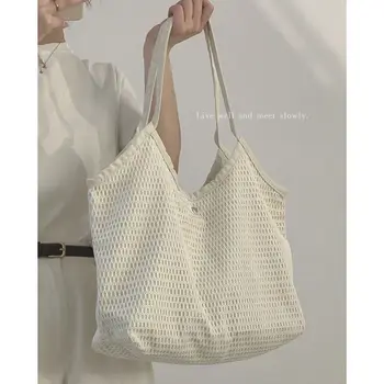 Качествени платнени чанти за рамо за жени 2023 Проста модна чанта за пазаруване Чист цвят Плат Голям капацитет на купувача Totes Female
