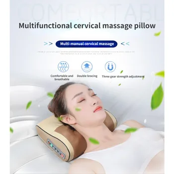 Електрическа възглавница за масаж на врата Шийни прешлени Обратно рамене Отопление Вибриращо масажно устройство Облекчаване на умората Мускулна релаксация