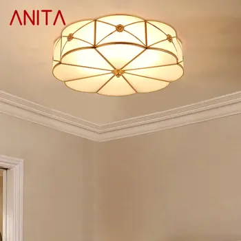ANITA Nordic месинг таван лампа модерен реколта светлина луксозни медни LED тела декор за дома хол