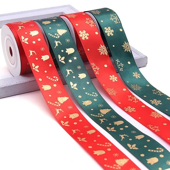 10 ярда Коледна панделка отпечатана коледна полиестерна панделка за ръчно изработен дизайн Коледна украса DIY подарък опаковка