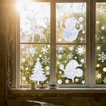 Весела Коледа прозорец стикер Дядо Коледа снежинка лосове коледно дърво огледало стикер Нова година 2024 декорация декорация дома декорации