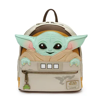 Disney Yoda Baby Kids Backpack Mandalorian Travel Pu кожена ученическа чанта Жени момиче аниме плюшена раница за деца подарък Storag