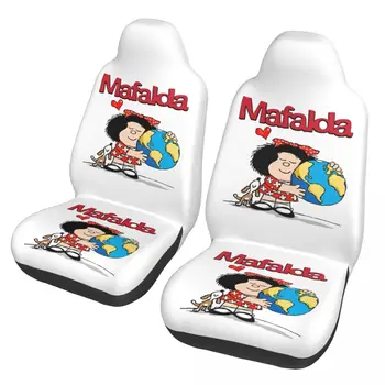 Mafalda World And Her Puppy Front Auto Seat Cover for Women Print Quino Comic Cartoon Car Seat Covers Fit Truck Van RV SUV 2PC