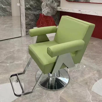 Естетичен въртящ се бръснарски стол Кожа Луксозен въртящ се педикюр Бръснари Фотьойли Стилист Сандалие Фризьорски мебели MQ50BC