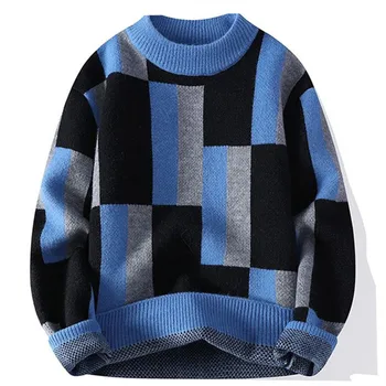 2023 Нова есен зима японски стил кръг врата пуловер мъже висок клас коледни пуловери дебели топла мода мъжки райета пуловер