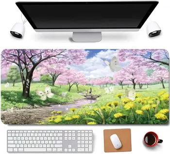 31.5x11.8Inch Pink Sakura Butterfly Long Extended Large Gaming Mouse Pad with Stitched Edges Laptops Keyboard Mouse Mat Desk Pad
