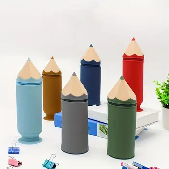 Creative молив форма молив случай с капак силиконови водоустойчиви канцеларски кофа голям капацитет канцеларски кутия за съхранение