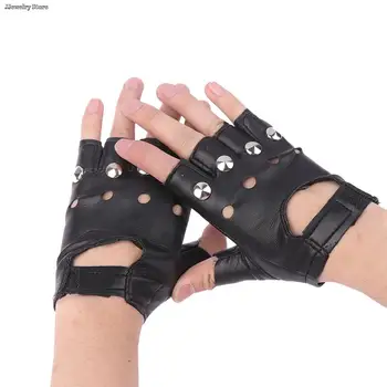 1 чифт унисекс черни PU кожени ръкавици без пръсти женски половин пръст шофиране жени мъже спортни Guantes моторни пънк ръкавици