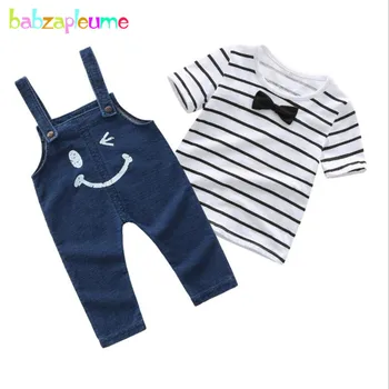 2Piece летни бебешки тоалети мода детски дрехи комплект новородени момчета дрехи случайни памук къс ръкав райе тениска + дънки BC1085
