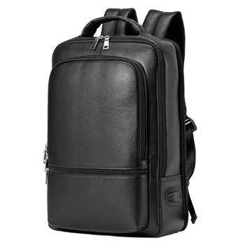 Висококачествена мъжка раница от естествена кожа Чанта за лаптоп Мъжка училищна чанта Мъжки дневни раници Ежедневна чанта за пътуване 15.6inch раница за лаптоп