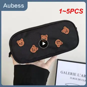 1~5PCS Kawaii мечка бродерия платно молив чанта писалка случай деца подарък козметични канцеларски материали голям капацитет сладък мечка молив торбичка