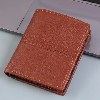 Мъжки портфейл, изработен от естествена кожа къс Portafogliouomo три пъти черно и кафе карта притежателя портфейл за мъже джоб цип чанта