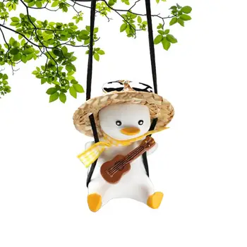 Swinging Duck Ornament Cute Swing Duck With Guitar Dangle Pendant For Car Mirrors Swinging Duck Auto Decoration For Rearview