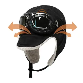 Пилотна шапка с очила Възрастен сгъсти зимна пилотна шапка с наушници Топли зимни шапки Регулируема ски шапка за студено време