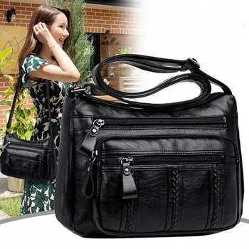 Нова ежедневна дамска чанта мека PU кожена рамо висококачествена мулти-джобна чанта за рамо Плътен цвят Дамски Crossbody чанта подарък
