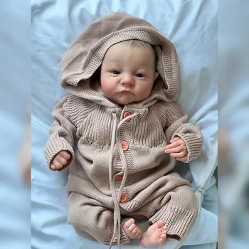 48см Новородено бебе кукла Леви буден ръчно изработени реалистични 3D кожата генезис живопис кукла играчки Коледа подарък Bebe преродени кукли