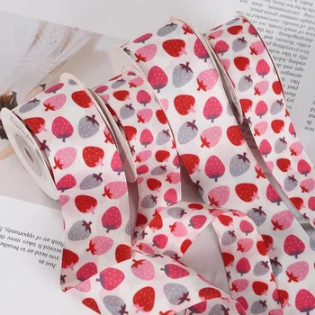 2.5cm 3.8cm сладък ягода отпечатани двустранен панделка панделка букет опаковка DIY ръчно изработени коса лък материал пакет