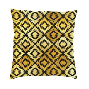 Златен черен турски килим възглавница покритие полиестер бохемски персийски племенни геометрични килим хвърлят възглавница случай за диван