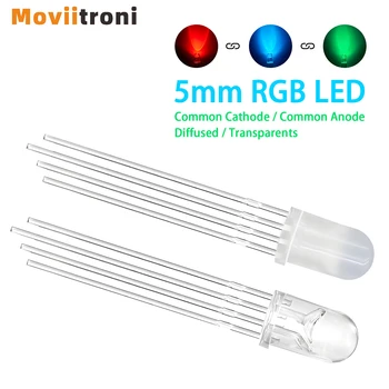  15 / 50pcs 5mm пълноцветен RGB LED общ катод / общ анод трицветни излъчващи диоди F5 4 пина дифузни / прозрачни за arduino