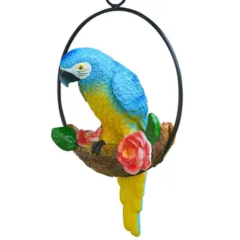 Parrot Garden статуя смола папагал статуи за извън птица Patio статуя с железен пръстен тропическа птица колекционер орнамент за част
