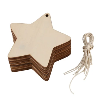 Нови 30 X дървени звездни форми, обикновени дървени занаятчийски етикети с дупка (10 см)