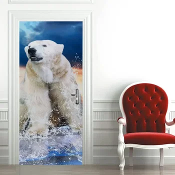 Бяла полярна мечка врата стикер прекрасен животински тапет Decal сменяеми самозалепващи стенопис плакат Начало спалня хол декор3